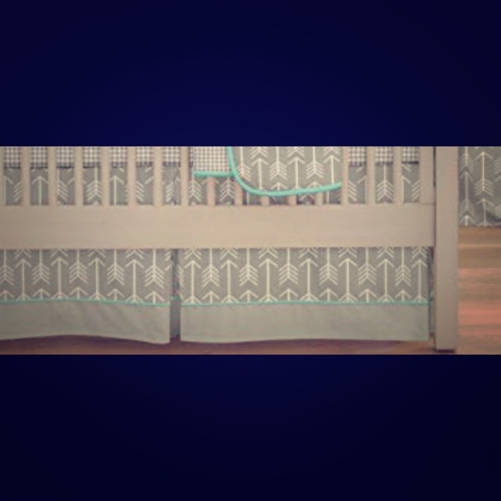 Gray and teal arrow crib skirt